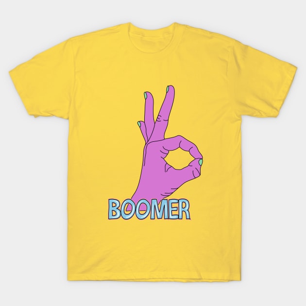 Pastel Okay Boomer Hand T-Shirt by FreckleFaceDoodles